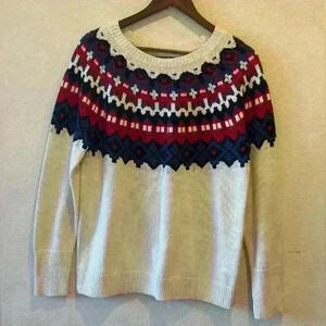 Chaps Womens Sz L Fair Isle Knit Andrea Sweater Boatneck Long Sleeve Grandmacore